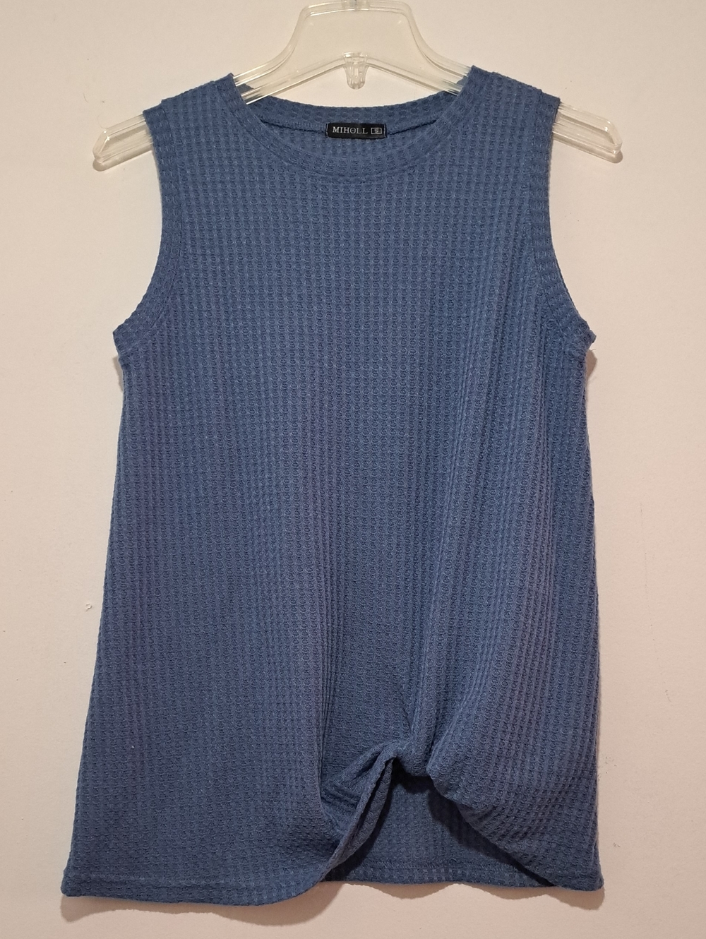 Miholl Blue Waffle-Knit Tie Hem Tank